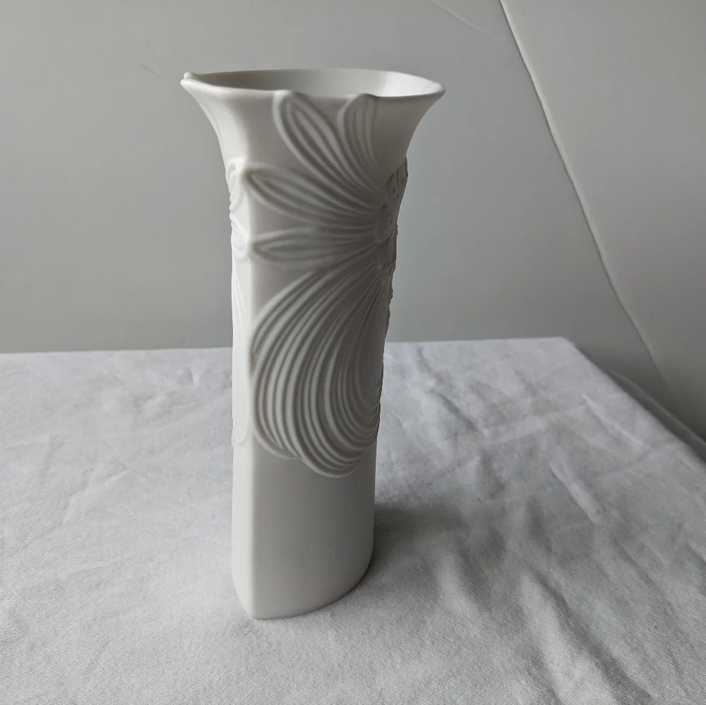 Vintage Kaiser Germany M Frey Design Embossed Floral White Porcelain Vase